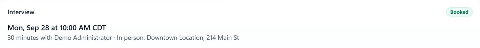 The booked interview on the candidate page